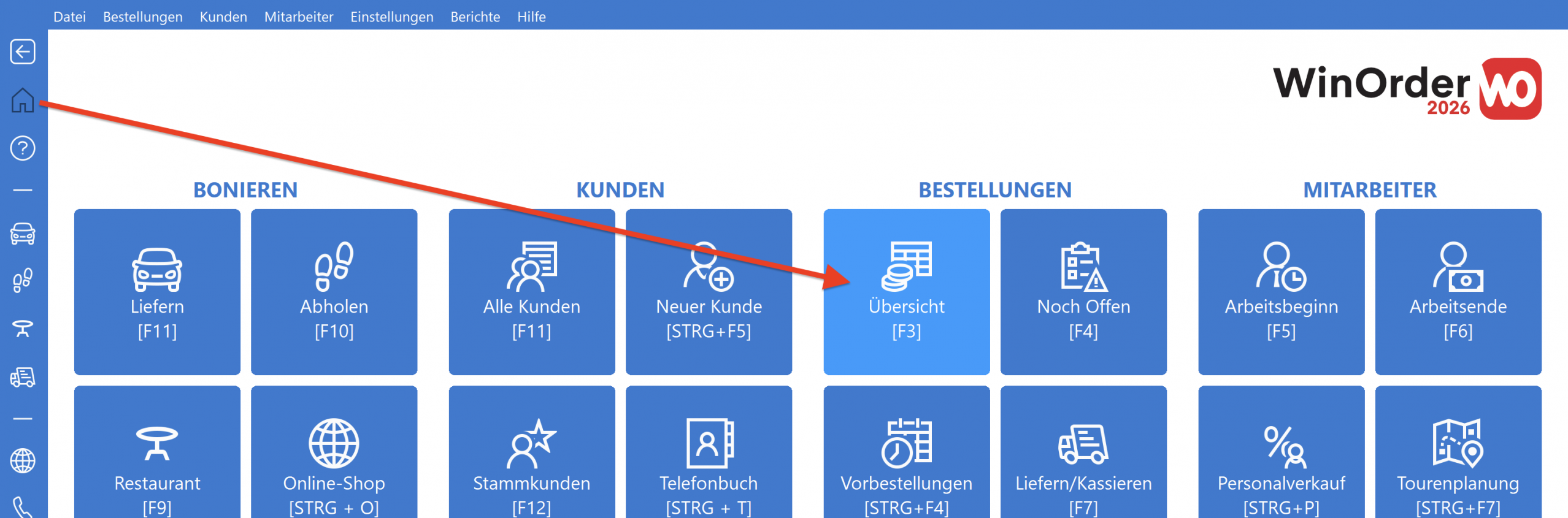 Bestellübersicht von Startseite aufrufen