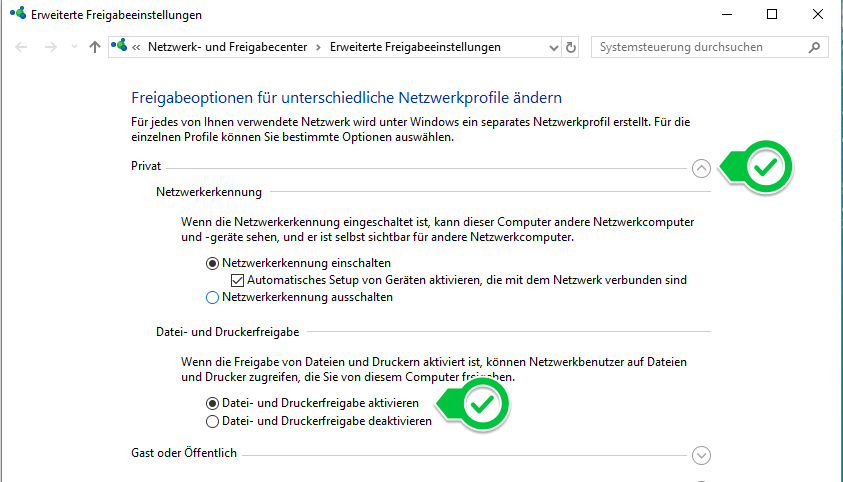 Datei und Druckfreigabe in Windows 10 aktivieren