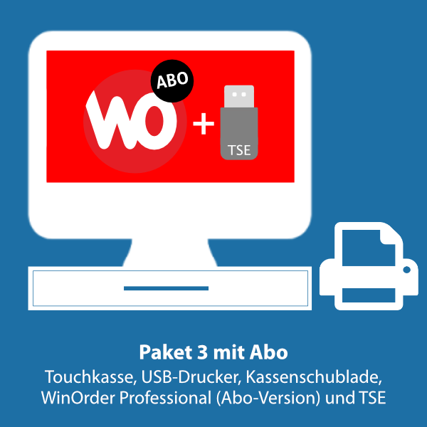 Paket 3: WinOrder Professional (Abo-Version) inkl. Touchkasse, Bondrucker, Kassenschublade und TSE